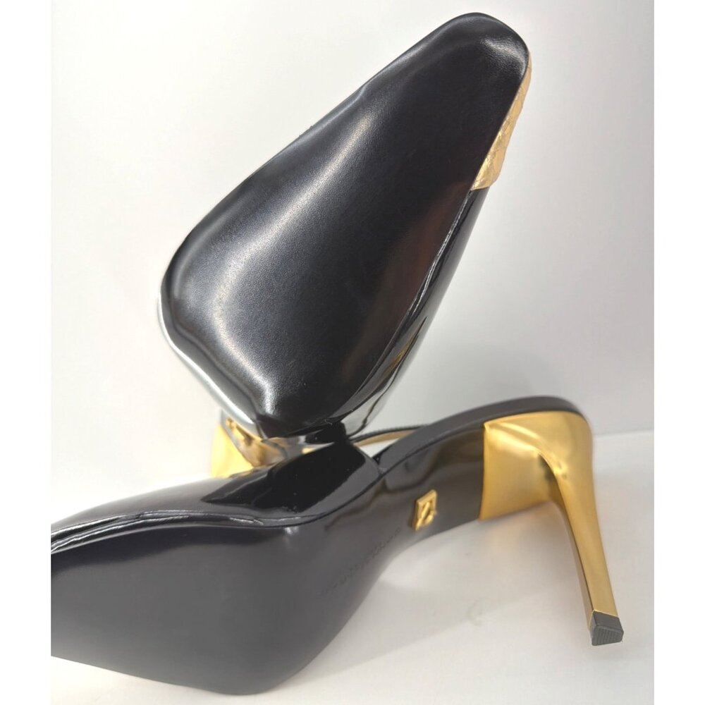 Donna Karan New York Savita Slingback Heels Black Gold Cap Toe Pumps Size 8.5 - Picture 12 of 14